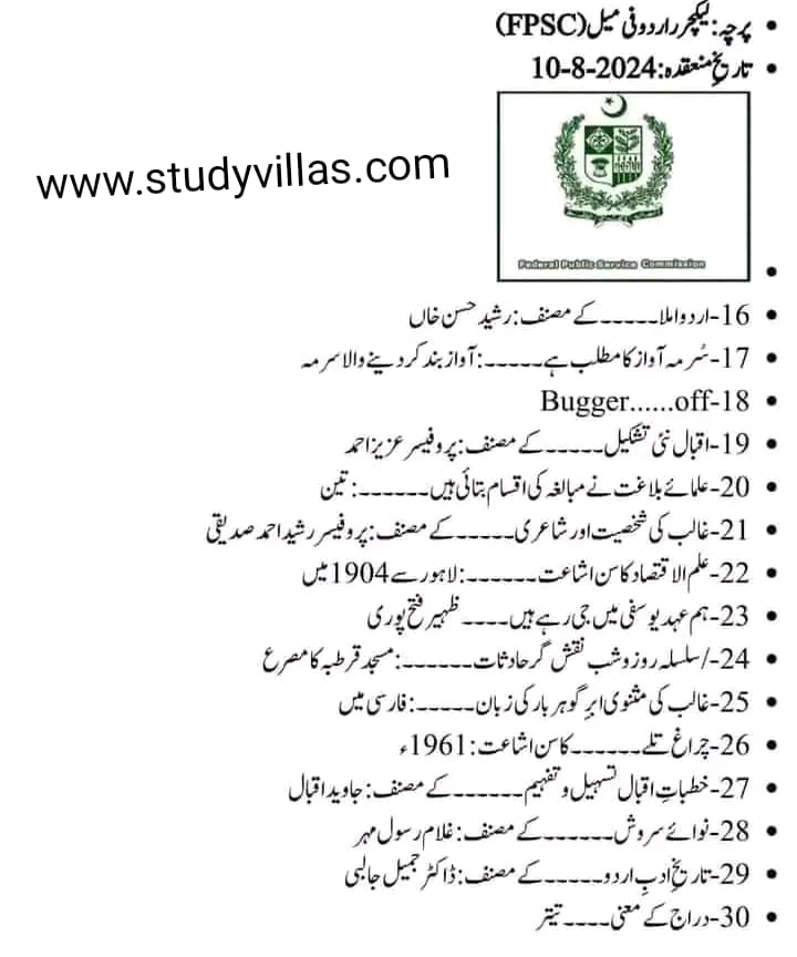 FPSC URDU LECTURER Solved PAST PAPER