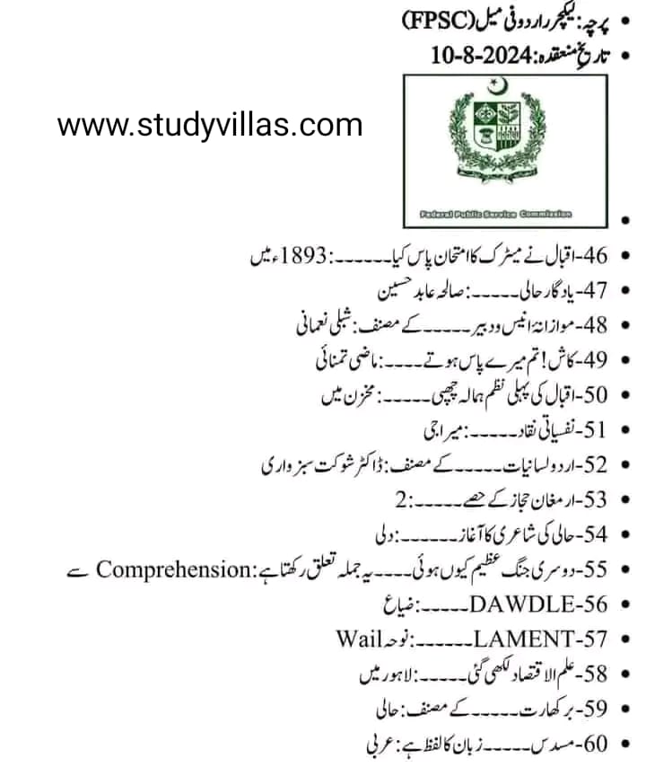 FPSC URDU LECTURER Solved PAST PAPER