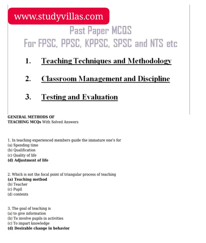 general method of teaching mcq