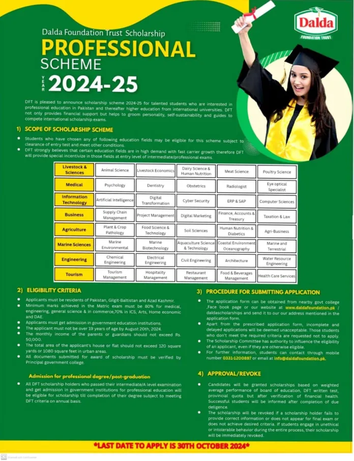 Dalda Foundation Scholarships Application Form 2024 complete details eligibility criteria financial benefits apply process in urdu and english