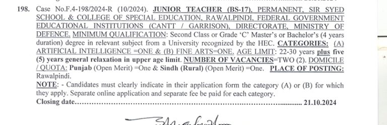 FPSC Junior Teacher Jobs 2024 Latest Teaching Jobs Ad complete detail eligibility criteria qualification apply process In urdu and English