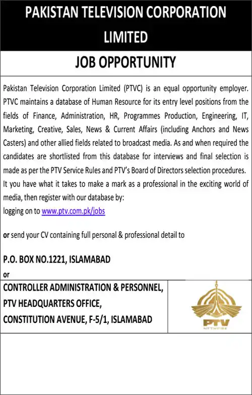 Pakistan Television PTV Jobs 2024 Apply Online complete details vacancies apply process of PTV jobs in urdu and english