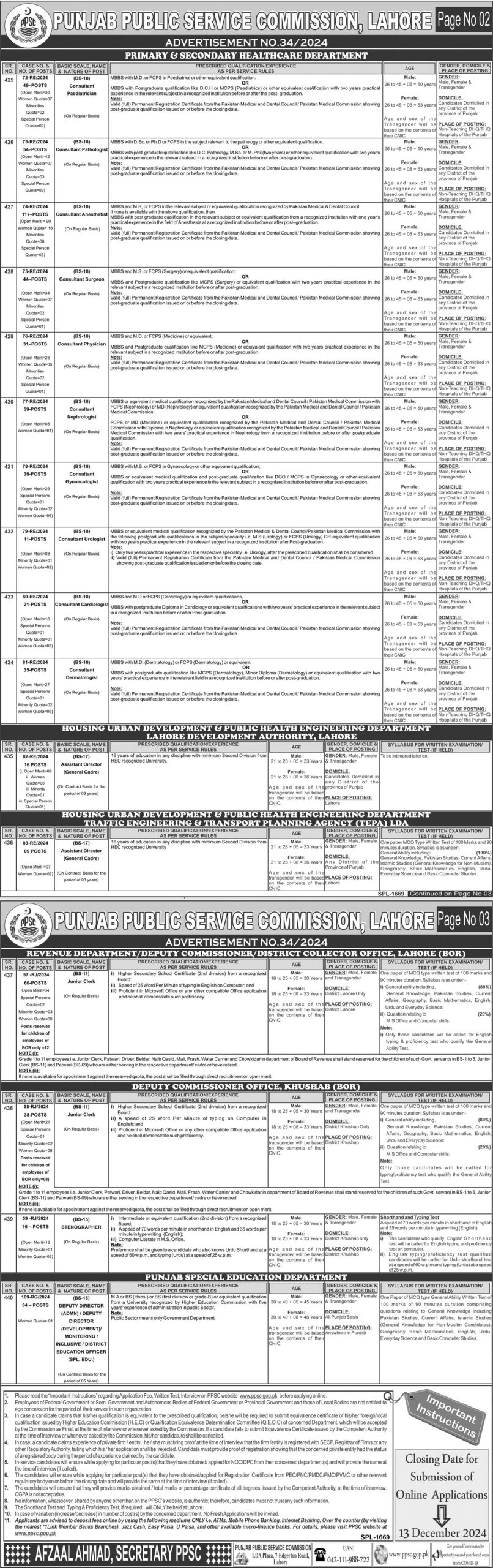 PPSC Advertisement No. 34/2024 latest jobs opportunity