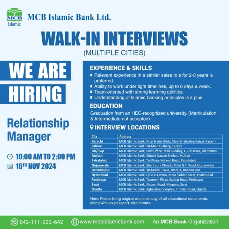 MCB Bank Jobs 2024 Male and Female Positions Available