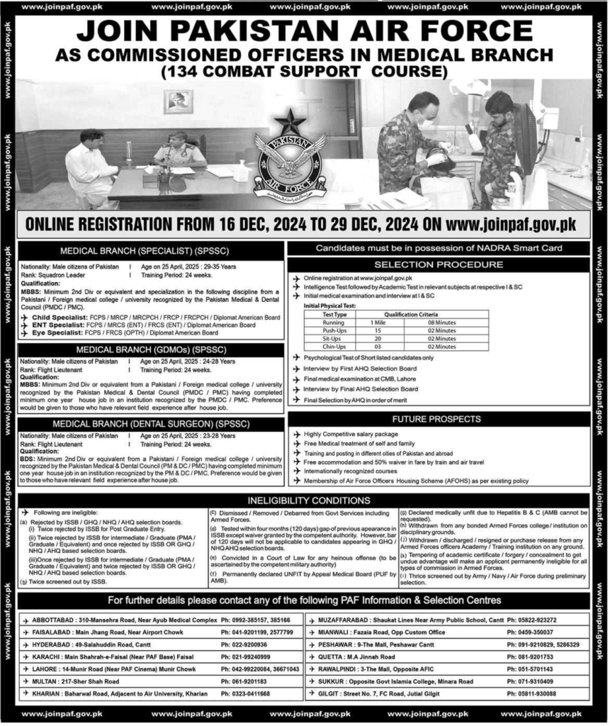 Pakistan Air Force Jobs 2025 For as a Commissioned Officer