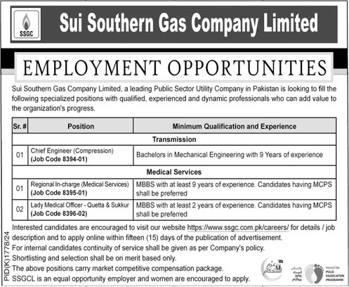 Sui Southern Gas Company Limited Jobs 2025 Latest Vacancies